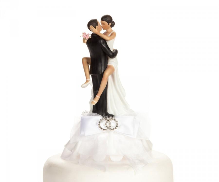 Wedding - Funny Sexy Rhinestone African American Wedding Rings Cake Topper - Custom Painted Hair Color Available - 100065AA