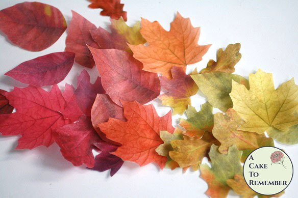 Wedding - 15 Edible leaves for cakes, large 1.5" to 3" sizes, various colors. Fall wedding cake topper leaf edible images.