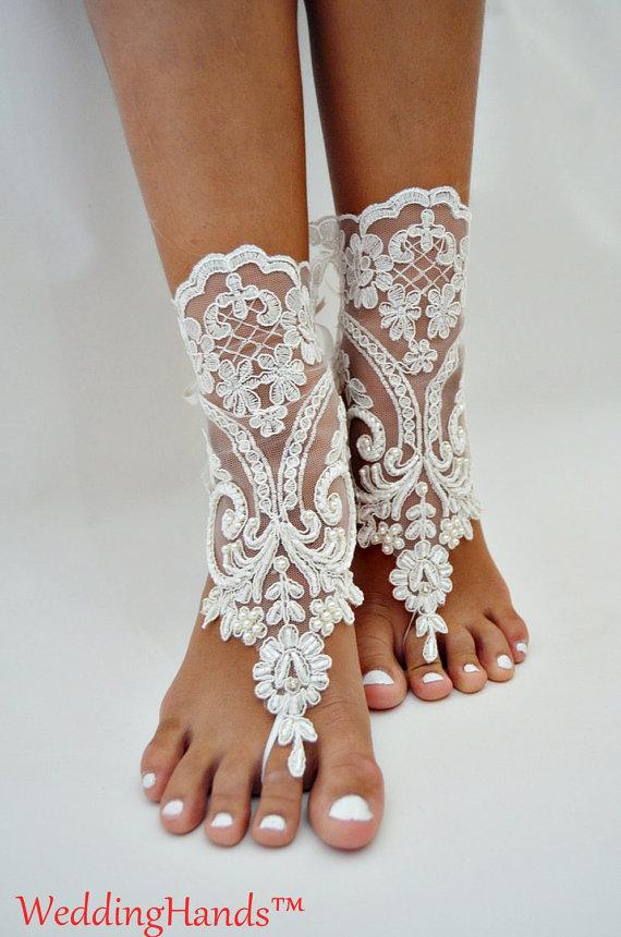 Hochzeit - Free ship bridesmaid anklet, Footless wedding sandals, Handmade nude anklets, Footless lace sandals, Handicraft bridesmaid sandals