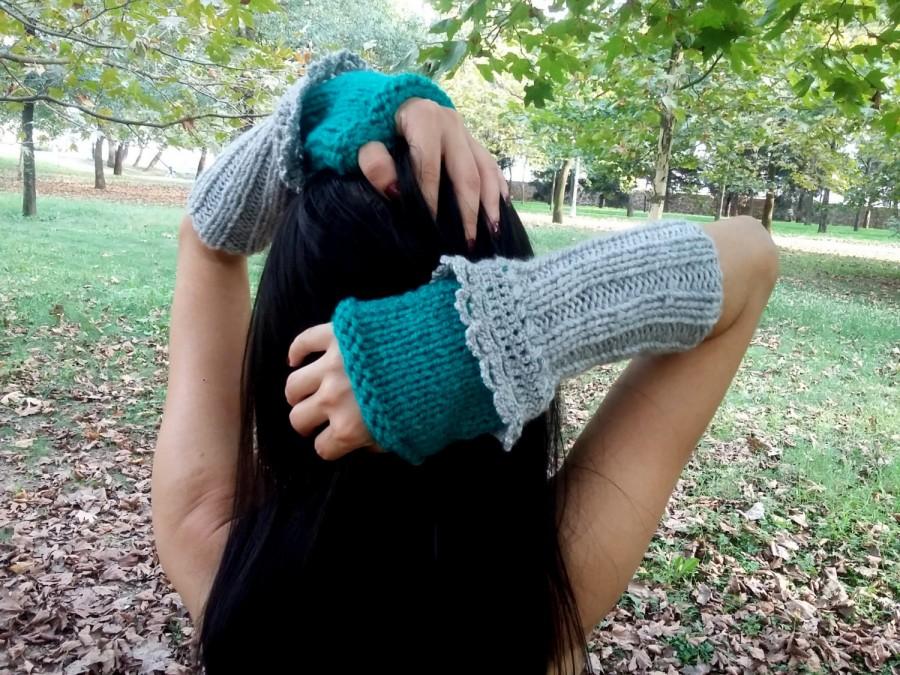 Hochzeit - Turquoise Green Gloves, Knit Gloves Grey, Grey Crochet Gloves, Handmade Glove, Fingerless Glove, Grey Knitted Glove, Women Glove, Gray Glove