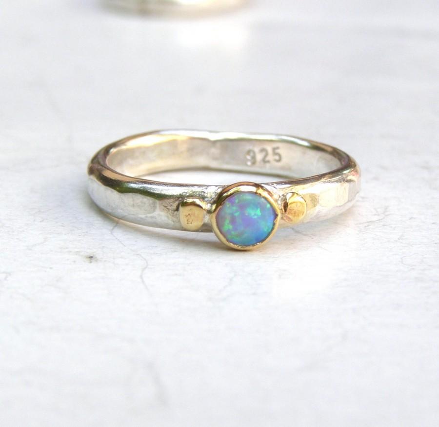 زفاف - Blue opal ring, Engagement Ring, 14k gold ring ,solitaire ring ,silver sterling band ring, gift for her,MADE TO ORDER, October Birthstone