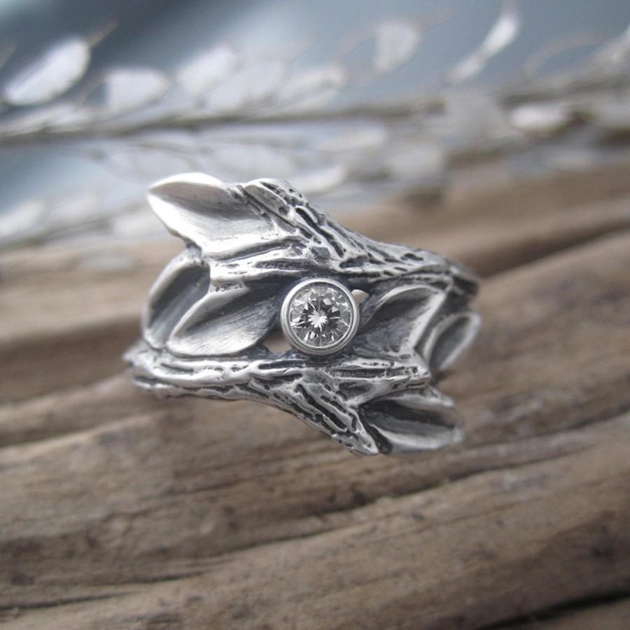 زفاف - Entwined Branches Handmade Sterling Silver Diamond Engagement Ring
