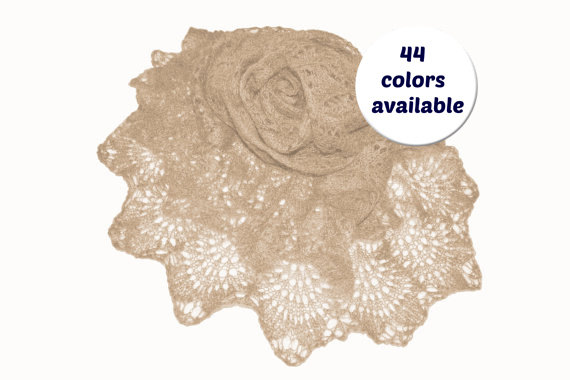 Свадьба - Knitted Wedding Lace Shawl, Available in a Three Sizes - Semicircular Beige Women's Mohair Knitted Wrap For Wedding Dress - Winter Shawl