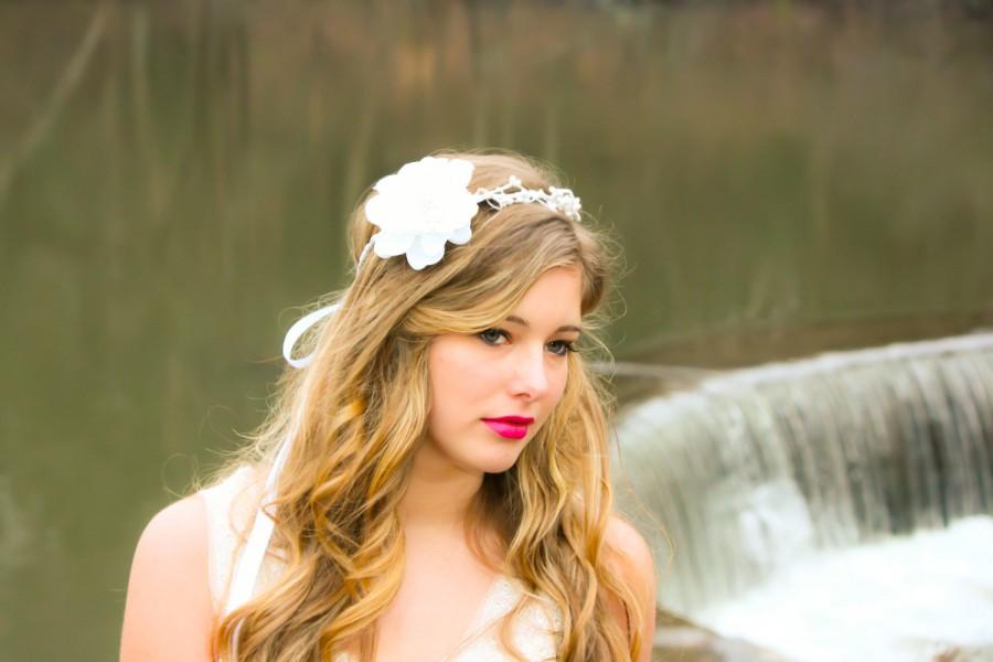 زفاف - Bridal flower headpiece, bridal hair crown, white flower halo, flower for hair, 3 in 1 flower pieces, gardenia flower clip, pip berries