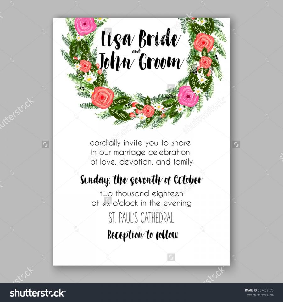 Свадьба - Wedding invitation printable template with floral wreath or bouquet of rose flower and daisy Romantic pink peony bouquet bride wedding invitation template design. Bridal shower invitation card