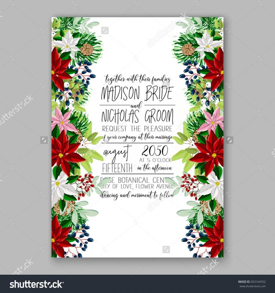 Wedding - Bridal Shower invitation card template with winter bridal bouquet wreath flower Poinsettia Merry Christmas Party Invitation Baby shower invitation Thank you card Wedding Invitation mason jar