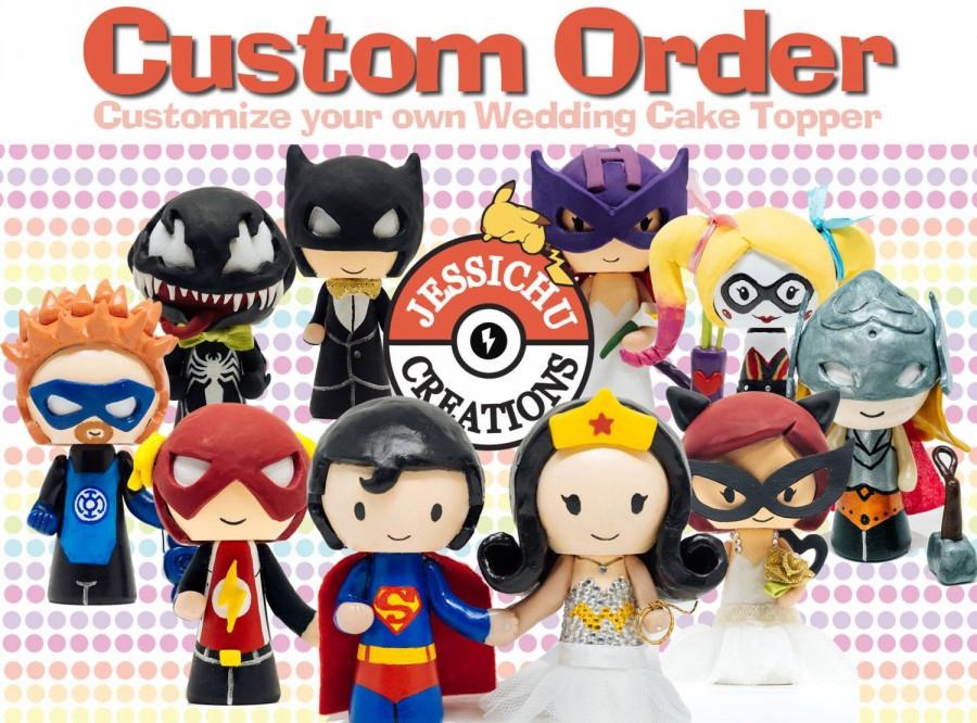 زفاف - Wedding Cake Topper Custom Personalized Figurine - Marvel, DC, Pokemon, Superhero, Batman, Wonder Woman, Captain America, Flash, Ironman