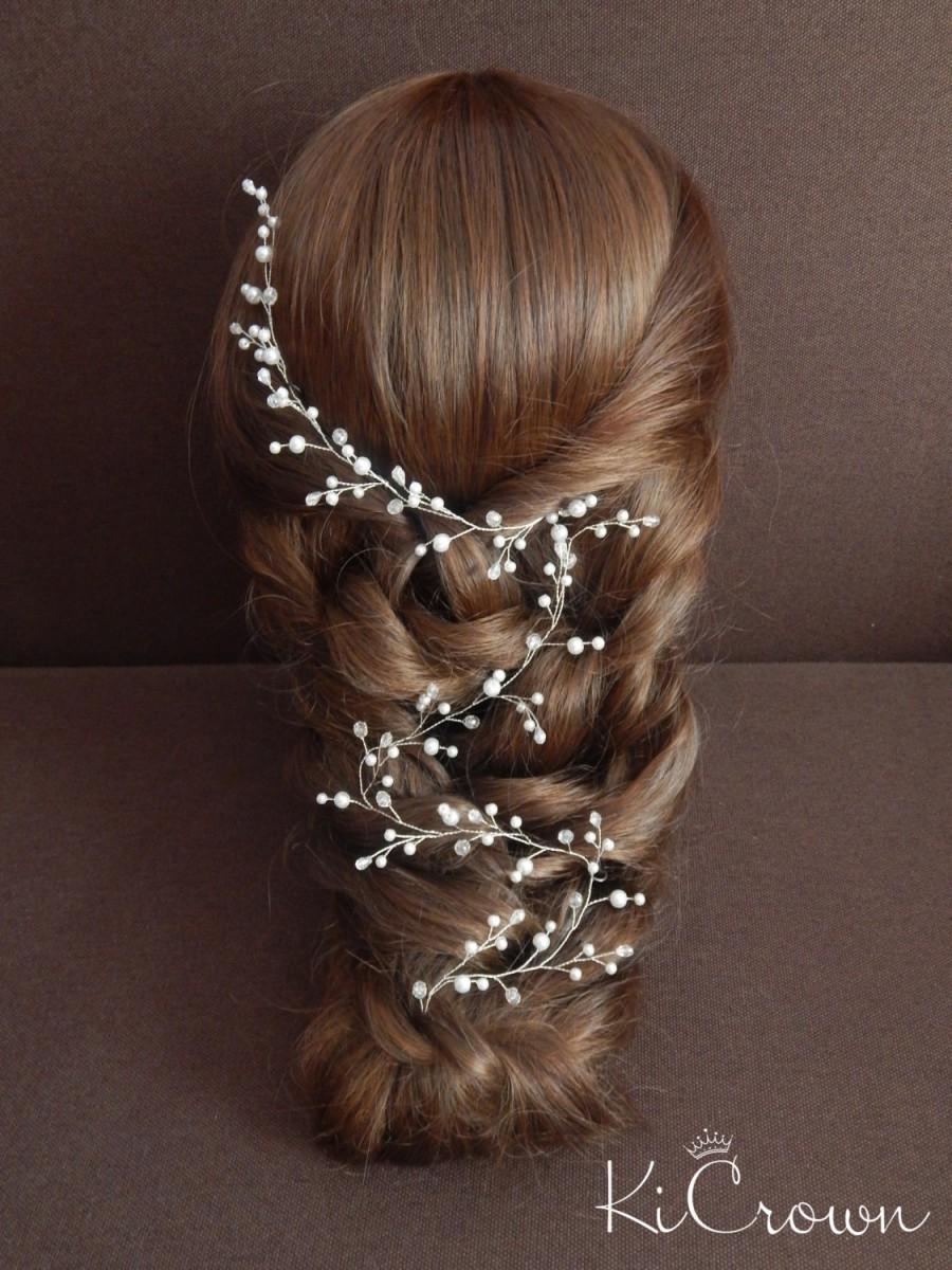 Wedding - Bridal hair vine Long vine bridal hair Pearl bridal headpiece Crystal hair vine Pearl Bridal vine Wedding hairstyle