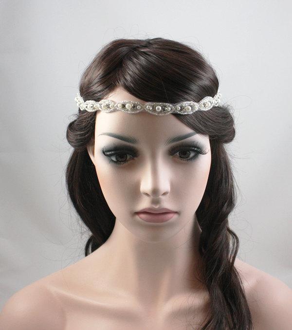 Свадьба - RAMONA - Vintage Inspired Crystal And Pearl Bridal Headband, Wedding Rhinestone Head band, Bridal Headpiece, Halo, Bohemian
