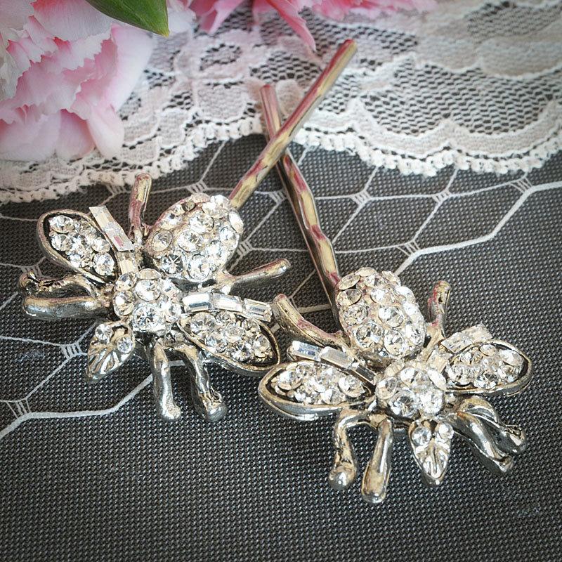 Свадьба - QUEEN BEE, Vintage Style Rhinestone Hair Pins, Swarovski Crystal Wedding Hairpins, Bridal Pair Piece, Wedding Gift, Hair Accessories