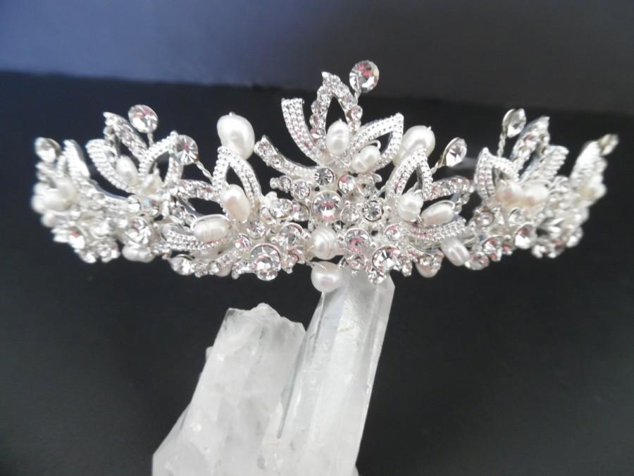 زفاف - Freshwater Pearl and Rhinestone Bridal Tiara,Rhinestone & Freshwater Pearl Wedding Headpiece,Bridal Crown, Wedding Tiara, Bridal Accessory,