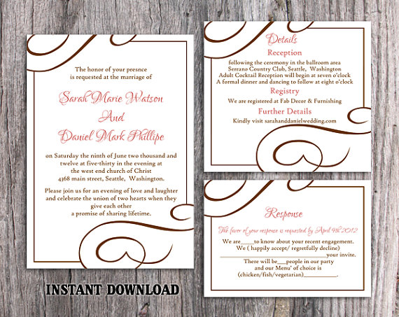 Hochzeit - DIY Wedding Invitation Template Set Editable Word File Instant Download Elegant Printable Invitation Pink Wedding Invitation Pink Invitation