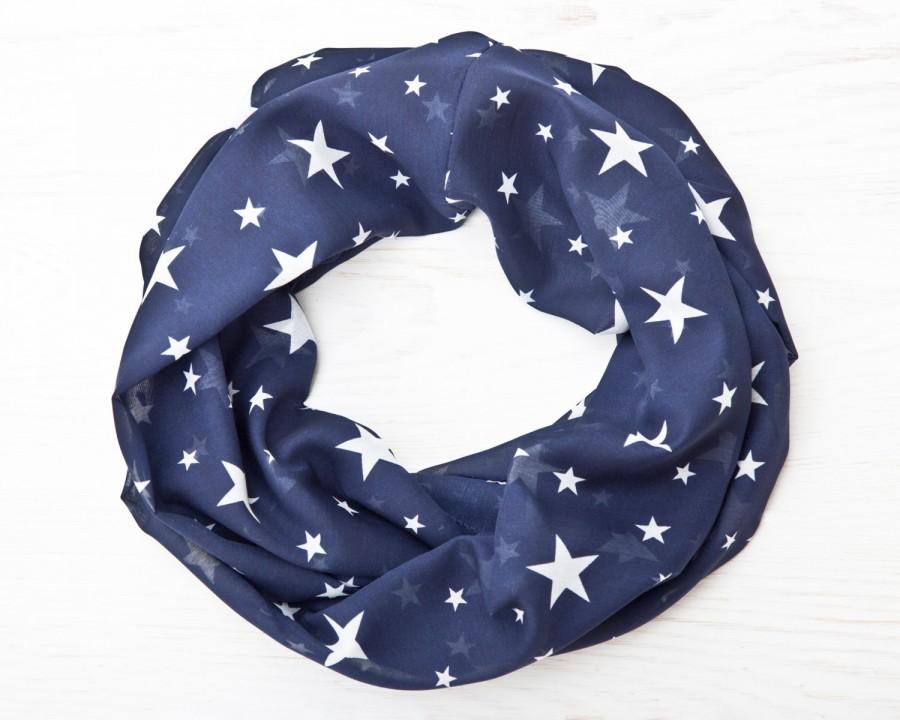 Wedding - Blue Summer Scarf with Stars Womens Scarves Infinity Scarf Valentine's Day Gift, Girlfriend Gift, Bridesmaid Gift Idea, Beautiful Scarf