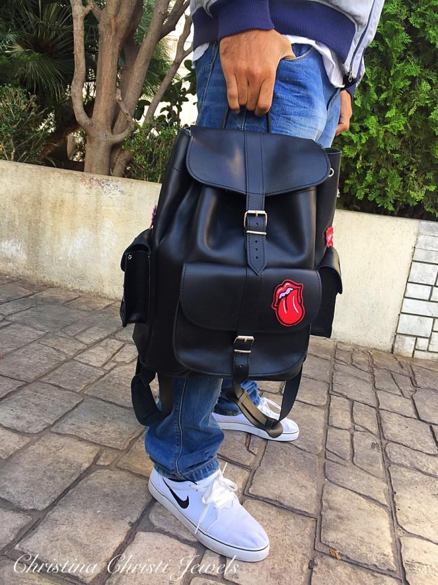 Greek Leather Backpack, Black Leather Backpack, Leather Rucksack, Travel Bag, Laptop Bag, Made ...