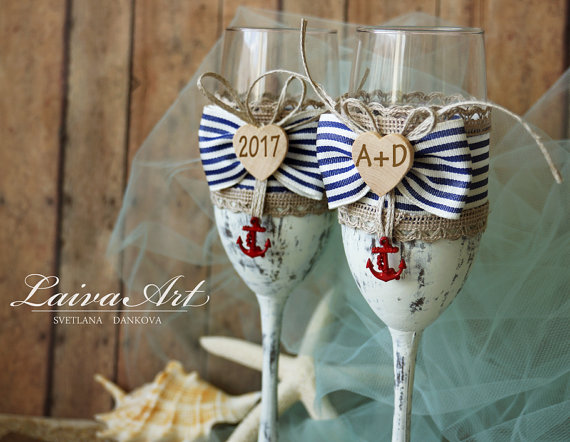 Mariage - Beach Wedding Champagne Flutes Wedding Champagne Glasses Wedding Toasting Flutes