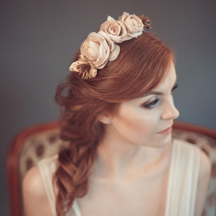 Mariage - Wedding headpiece - Flower crown - Bridal headband - Wedding headband - Flower headpiece - Beige floral crown