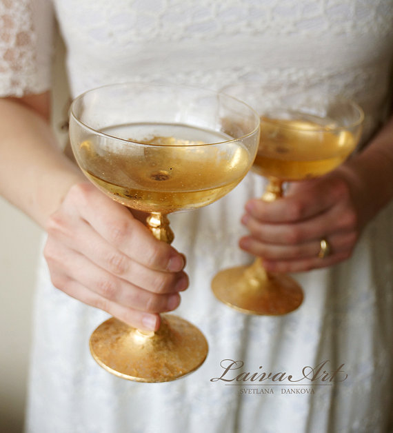 Mariage - Gold Wedding Champagne Flutes Wedding Champagne Glasses Gatsby Style Wedding Toasting Flutes Gold Wedding