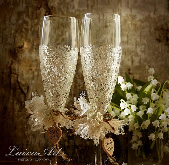 زفاف - Rustic Wedding Champagne Flutes Wedding Champagne Glasses Wedding Toasting Flutes Wedding