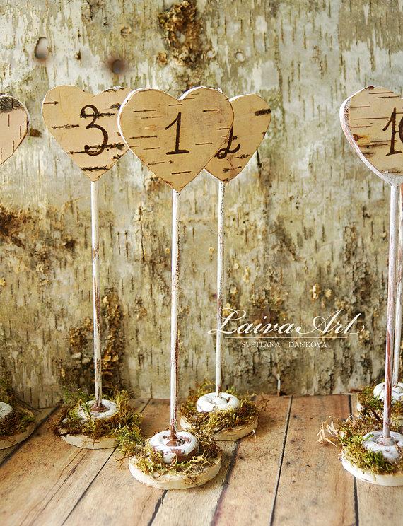 Свадьба - Rustic Wedding Table Numbers Centerpiece Wood Birch Wedding