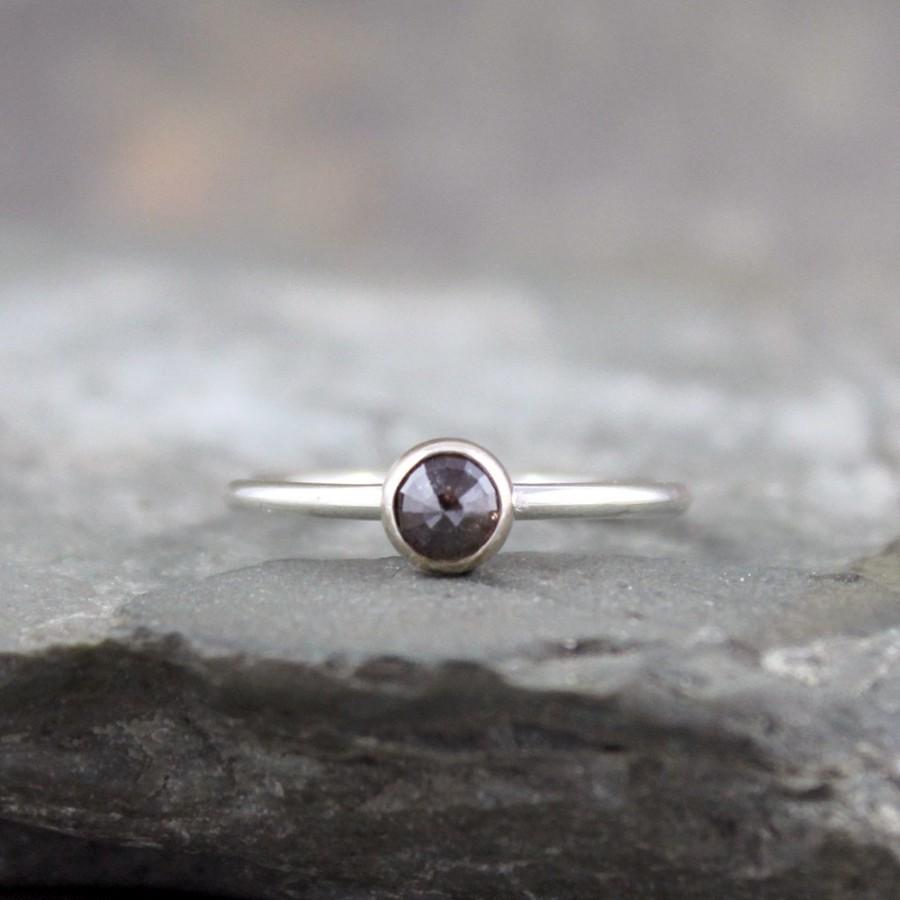 زفاف - Rose Cut Diamond Ring - Engagement Ring - Sterling Silver Diamond Ring - Stacking Ring - April Birthstone - Chocolate Colored Diamond Rings