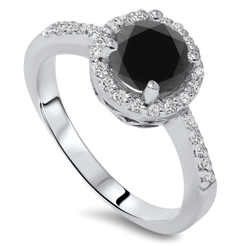 زفاف - 2.00CT Black & White Diamond Halo Vintage Engagement Ring 14 KT White Gold