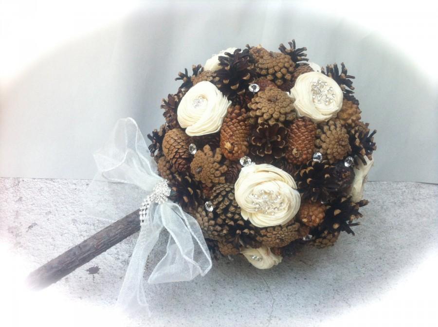 Свадьба - Winter Wedding Bouquet - Pine Cone Bouquet - Alternative Bridal Bouquet
