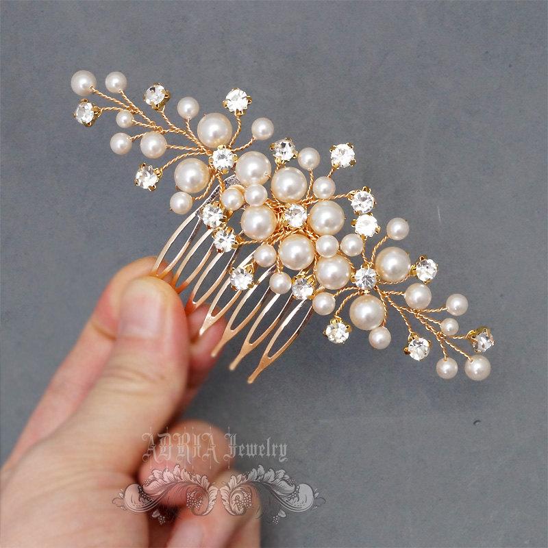 Свадьба - Gold Bridal Hair Comb, Wedding Hair Accessories, Available in Silver and Gold, White and Ivory Swarovski Pearls, Head Piece