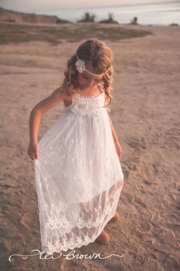 Mariage - Ivory flower girl dress, lace baby dress, boho flower girl dress, country flower girl dress, lace flower girl dress,rustic flower girl dress
