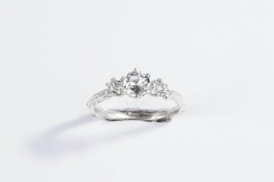 Hochzeit - White topaz twig engagement ring, white topaz sterling silver ring, twig engagement promise ring