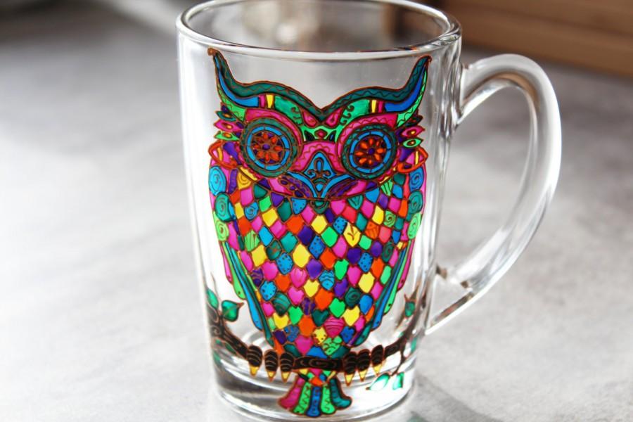 Wedding - Owl Mug Glass Mug Painted Coffee Mug Owl Mug Gift Tea Mug Personalized Mug Lover Coffee Mug Holiday Coffee Mug Owl Mugs Owl Cup