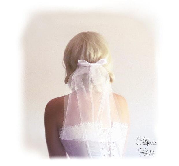 Mariage - Bow Veil --  Your Choice of Length -- 2t 2 tier cut edge wedding Bridal elbow fingertip shoulder waltz cathedral chapel