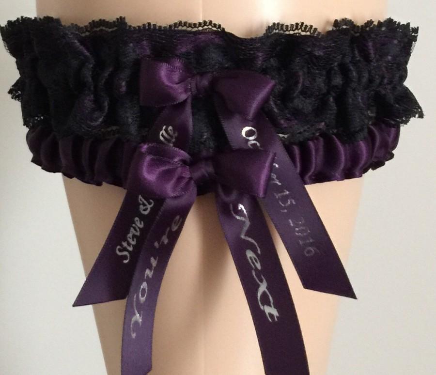 Mariage - Eggplant Purple and Black Lace Wedding Garter Set, Bridal Garter, Prom Garter, Lace Garter, Keepsake Garter, Garter, Bridal Gift