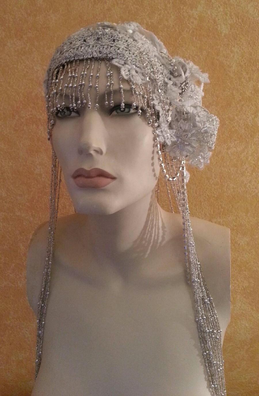 Wedding - Gatsby 20's  Flapper Waterfall Beaded Lace Crystal Flapper Headpiece Hat Bridal Wedding Costume Party Theatrical Burlesque / More Colors