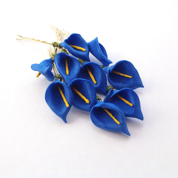 Mariage - Set of 10 Royal Blue Lily Floral Hair Clips Floral Hair Clips, Bridal Hair Accessories, Wedding Hair Accessories