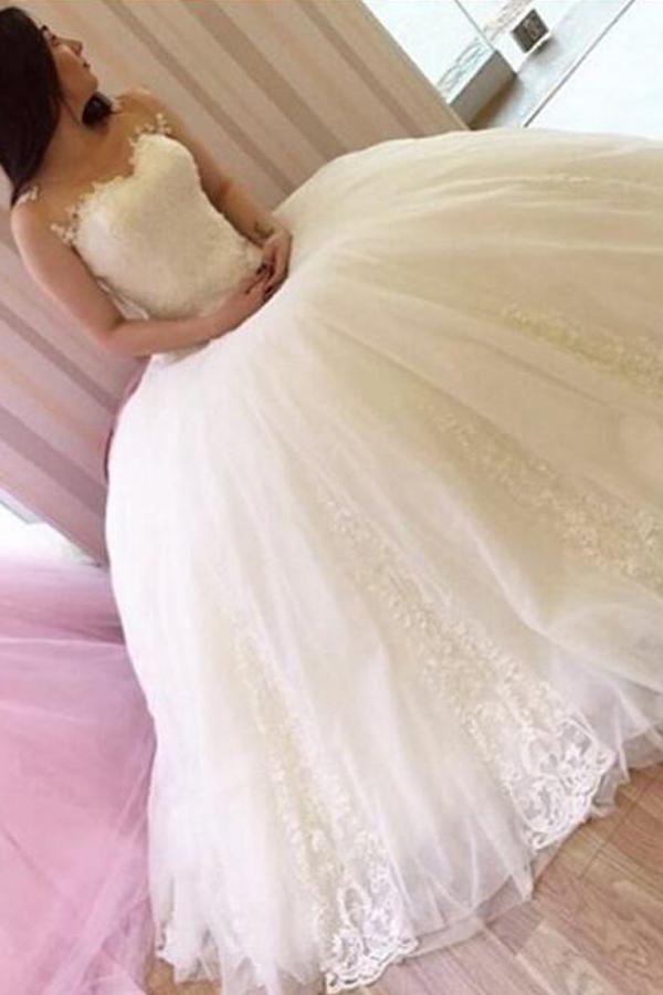 Wedding - Classic Bateau Sleeveless Ball Gown Wedding Dress with Beading Lace