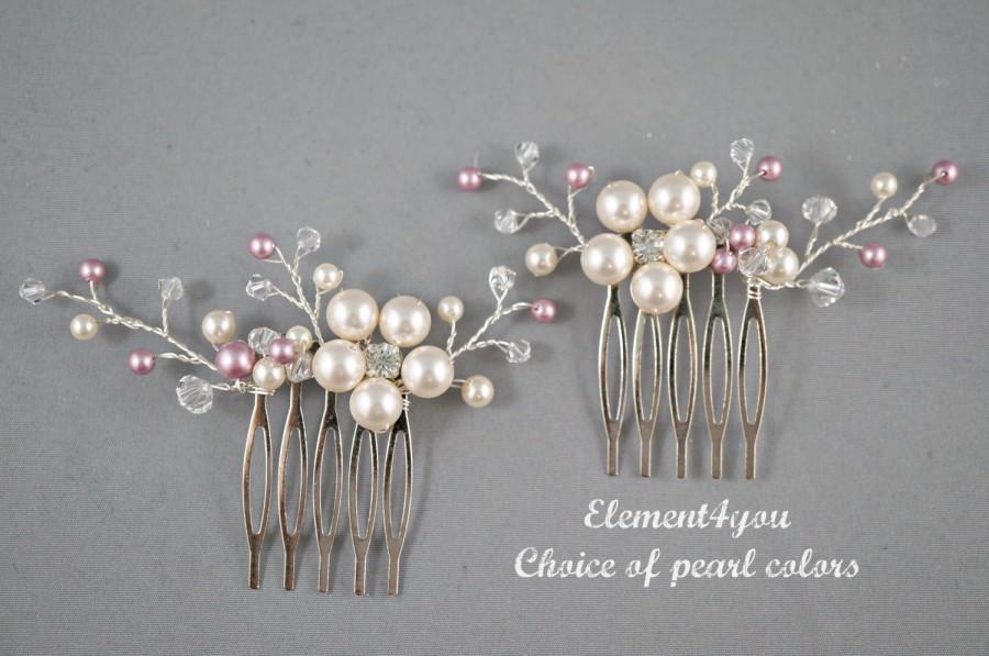 Mariage - Bridal comb, Wedding hair comb, Set of 2, Ivory champagne pearls hair piece, Wedding hair accessories, Bridesmaid hair comb Unique headpiece