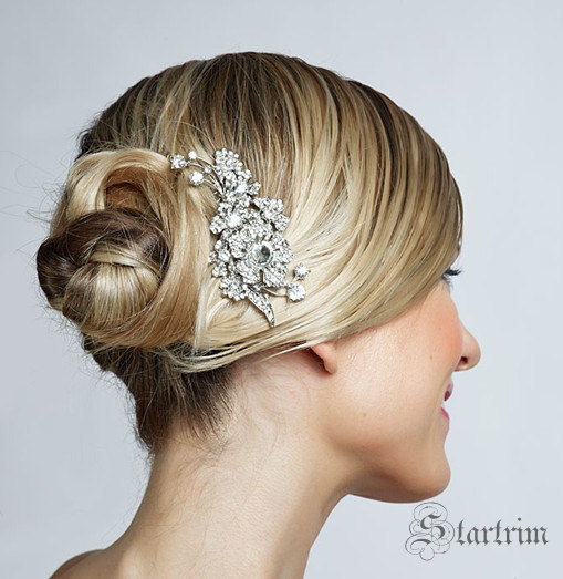 Wedding - SALE crystal wedding bridal flower haircomb , brooch