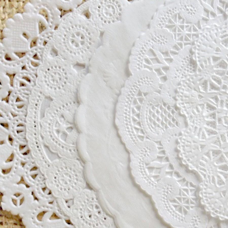 Hochzeit - WHITE Paper Doily Style Variety Pack of 4, 6, 8 or 10 Inch Sizes - You Choose The Doily Size & Quantity