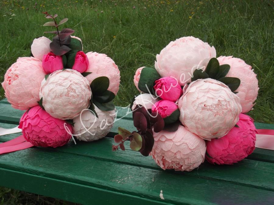 Hochzeit - Wedding bouquet,Bridal bouquet,paper flower bouquet,peony pink,peony paper flower,bridesmaids bouquet