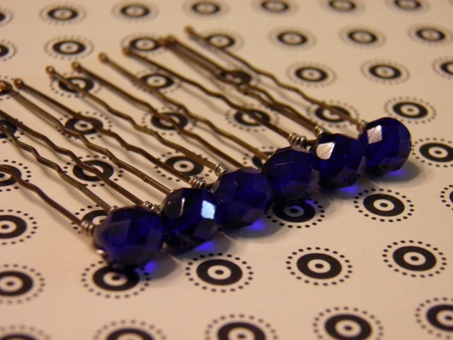 Wedding - 6 Cobalt Blue 8mm Crystal Hair Pins