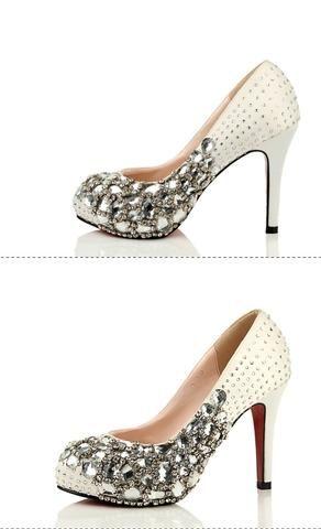 Mariage - Fashion Rhinestone High Heels Pointed Toe Crystal Wedding Bridal Shoes, S024