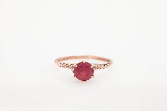 Vintage 1 50 Ct Red Ruby 14k Rose Gold Wedding Ring Engagement
