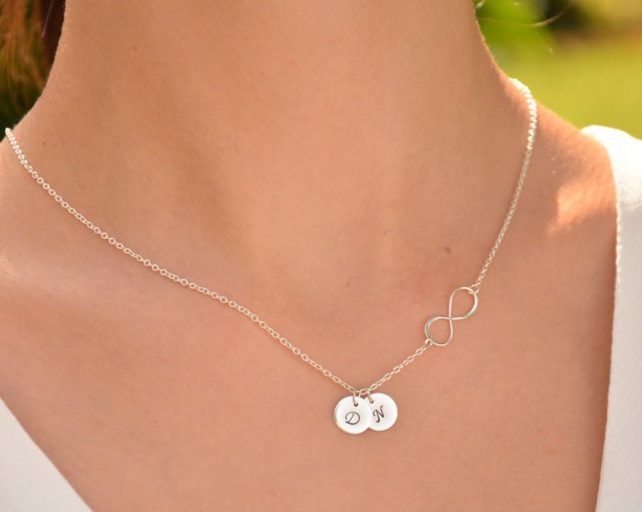 زفاف - Personalized necklace, Personalized infinity necklace, Initials necklace, custom letters discs, Christmas Gift for Her, Family, Mothers gift