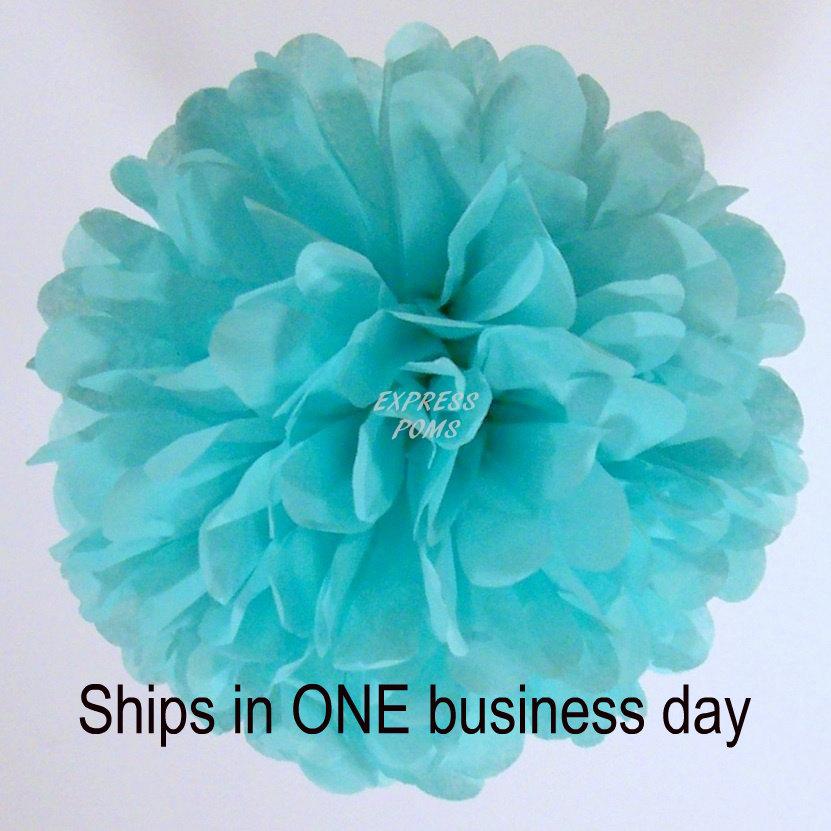 Wedding - Aqua Tissue Paper Pom Pom - 1 Medium Pom - 1 Piece - Ships within ONE Business Day - Tissue Poms - Tissue Pom Poms - Choose Your Colors!