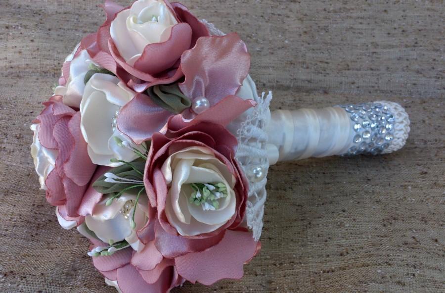 Свадьба - Fabric Flower Bouquet-Fabric Wedding Bouquet-Wedding Bouquet- Bridal Bouquet-Romantic Wedding Flowers-Rustic Wedding Bouquet-brooche bouqhet