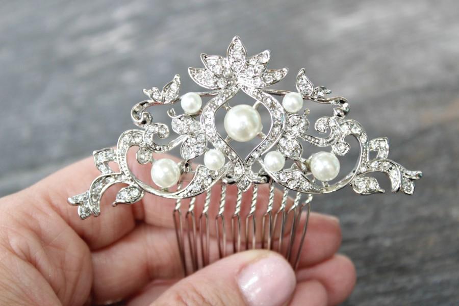Hochzeit - Pearl Bridal Hair Comb, Bridal Pearl Crystal Hair Comb,Swarovski Crystal Pearl Wedding Hair Comb,Diamante Comb, Bridal Victorian Comb