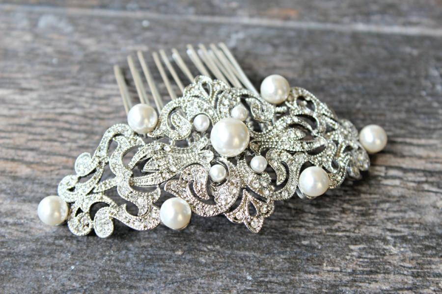 Hochzeit - Bridal Hair Comb,Bridal Pearl Crystal Hair Comb,Swarovski Crystal Pearl Wedding Hair Comb,Diamante Edwardian Comb, Bridal Victorian Comb