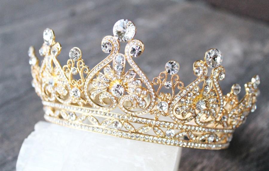 زفاف - Gold Full Bridal Crown, GRACE Scroll Swarovski Crystal Wedding Crown, Edwardian Wedding Tiara, Royal Bridal Crown- GRACE MANCHESTER Crown