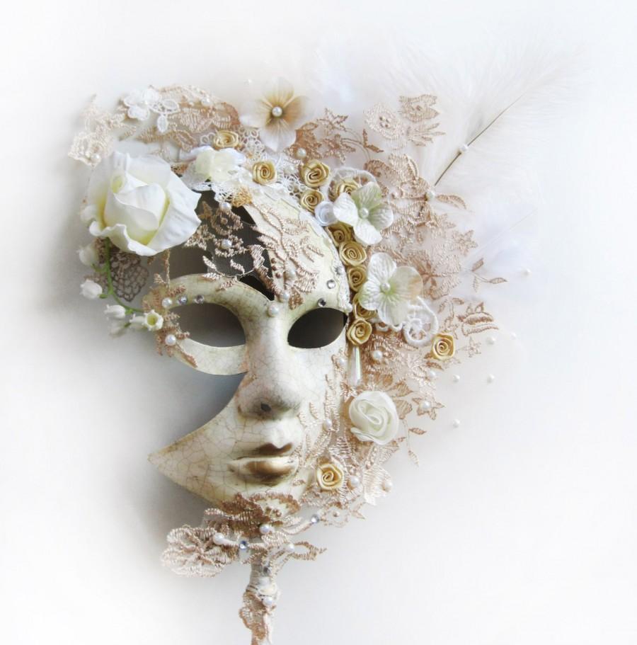 Mariage - Rococo Bridal Headpiece, Haute Couture Wedding Accessories, Lace Masquerade Mask, Flower Venetian Mask