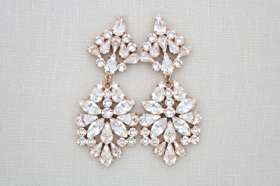 Wedding - Rose Gold Wedding earrings, Crystal Bridal earrings, Chandelier earrings, Bridal jewelry, Swarovski earrings, Statement earrings, Rhinestone